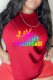 Red Street Vintage Print Patchwork Letter O Neck T-Shirts
