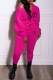 Rose Red Sportswear Print Letter Hooded Collar Long Sleeve Two Pieces