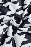 Black White Casual Print Tassel Patchwork Short Sleeve Two Pieces