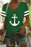 Blue Casual Print Basic V Neck T-Shirts