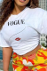 White Casual Street Print Patchwork O Neck T-Shirts