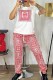 Red Casual Print Letter O Neck Short Sleeve Two Pieces