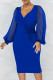 Blue Casual Solid Patchwork Draw String Fold V Neck One Step Skirt Dresses