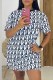Black Casual Print Slit Letter O Neck Straight Dresses