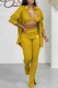 Yellow Sexy Print Letter Turndown Collar Long Sleeve Three Pieces