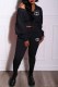 Black Sportswear Print Letter Hooded Collar Long Sleeve Two Pieces