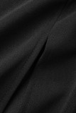 Black Casual Elegant Solid Patchwork With Belt O Neck One Step Skirt Dresses