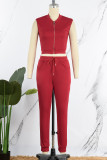Red Casual Solid Patchwork Zipper Sleeveless Two Pieces