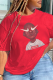 Red Street Print Patchwork O Neck T-Shirts