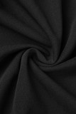Black Casual Elegant Solid Patchwork With Belt O Neck One Step Skirt Dresses