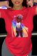 Red Casual Vintage Print Patchwork O Neck T-Shirts