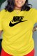 Yellow Casual Print Letter O Neck T-Shirts