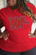 Red Street Vintage Print Patchwork Letter O Neck T-Shirts