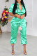 Green Casual Solid Patchwork Zipper Zipper Collar Short Sleeve Two Pieces