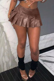 Red Sexy Street Solid Patchwork Fold High Waist Type A Solid Color Bottoms