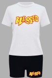 Red Casual Daily Letter Print Basic O Neck Short Sleeve Two Pieces