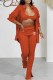 Orange Sexy Print Letter Turndown Collar Long Sleeve Three Pieces