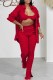 Red Sexy Print Letter Turndown Collar Long Sleeve Three Pieces