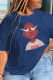 Navy Blue Street Print Patchwork O Neck T-Shirts