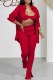 Red Sexy Print Letter Turndown Collar Long Sleeve Three Pieces