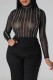 Black Sexy Patchwork Hot Drilling See-through Half A Turtleneck Tops