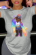 Grey Casual Vintage Print Patchwork O Neck T-Shirts