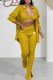 Yellow Sexy Print Letter Turndown Collar Long Sleeve Three Pieces