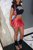 Red Sexy Street Solid Patchwork Fold High Waist Type A Solid Color Bottoms