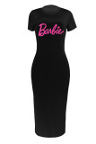 Black Casual Print Patchwork O Neck T-shirt Dress Dresses