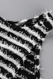 Black White Casual Street Patchwork O Neck Sleeveless Two Pieces