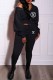 Black Sportswear Print Letter Hooded Collar Long Sleeve Two Pieces