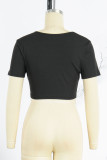 Green Casual Solid Tassel Patchwork Pearl O Neck T-Shirts