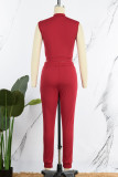 Red Casual Solid Patchwork Zipper Sleeveless Two Pieces
