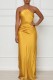 Yellow Sexy Solid Backless V Neck Long Dress Dresses
