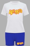 Red Casual Daily Letter Print Basic O Neck Short Sleeve Two Pieces
