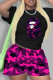 Rose Red Casual Street Print Patchwork O Neck Two Pieces