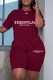 Burgundy Casual Letter Print Solid Basic O Neck Short Sleeve Two Pieces