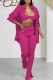 Rose Red Sexy Print Letter Turndown Collar Long Sleeve Three Pieces