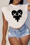 Pink Casual Print Patchwork O Neck T-Shirts