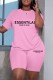 Pink Casual Letter Print Solid Basic O Neck Short Sleeve Two Pieces