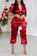 Red Casual Solid Patchwork Zipper Zipper Collar Short Sleeve Two Pieces