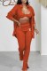 Orange Sexy Print Letter Turndown Collar Long Sleeve Three Pieces