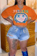 Orange Casual Street Print Patchwork V Neck T-Shirts