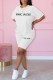 White Casual Print Letter O Neck Short Sleeve Two Pieces
