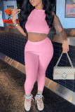 Pink Casual Sportswear Solid Patchwork O Neck Sleeveless Two Pieces