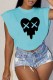 Baby Blue Casual Print Patchwork O Neck T-Shirts