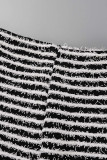 Black White Casual Street Patchwork O Neck Sleeveless Two Pieces