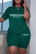 Green Casual Letter Print Solid Basic O Neck Short Sleeve Two Pieces