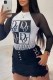 White Casual Street Print Patchwork Letter O Neck Tops