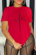 Red Casual Street Print Patchwork O Neck T-Shirts